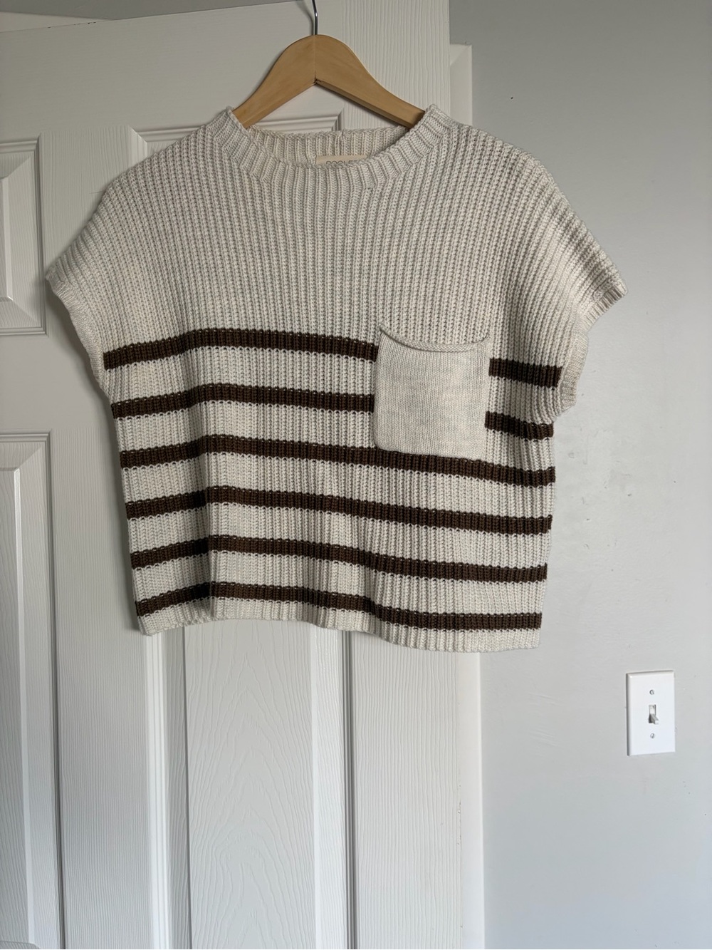 Roolee Cream and Brown Striped Knit Top with Pocket - Picture 10 of 15